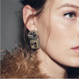 New! Zara Cambodia Two Tone Rhinestone Earrings (3031) NWOT